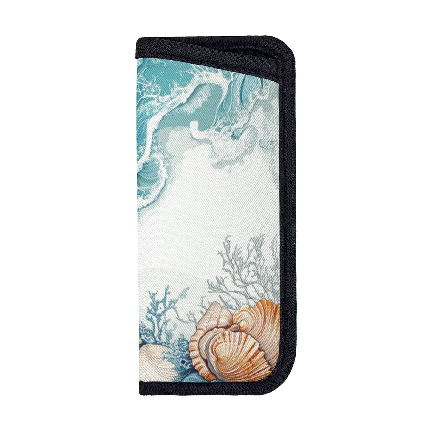 Portable Glasses Case – Ocean Shell & Wave Design | Soft Eyewear Pouch | S-Size 2.75"x6.29" | Velcro Closure | Coastal Style
