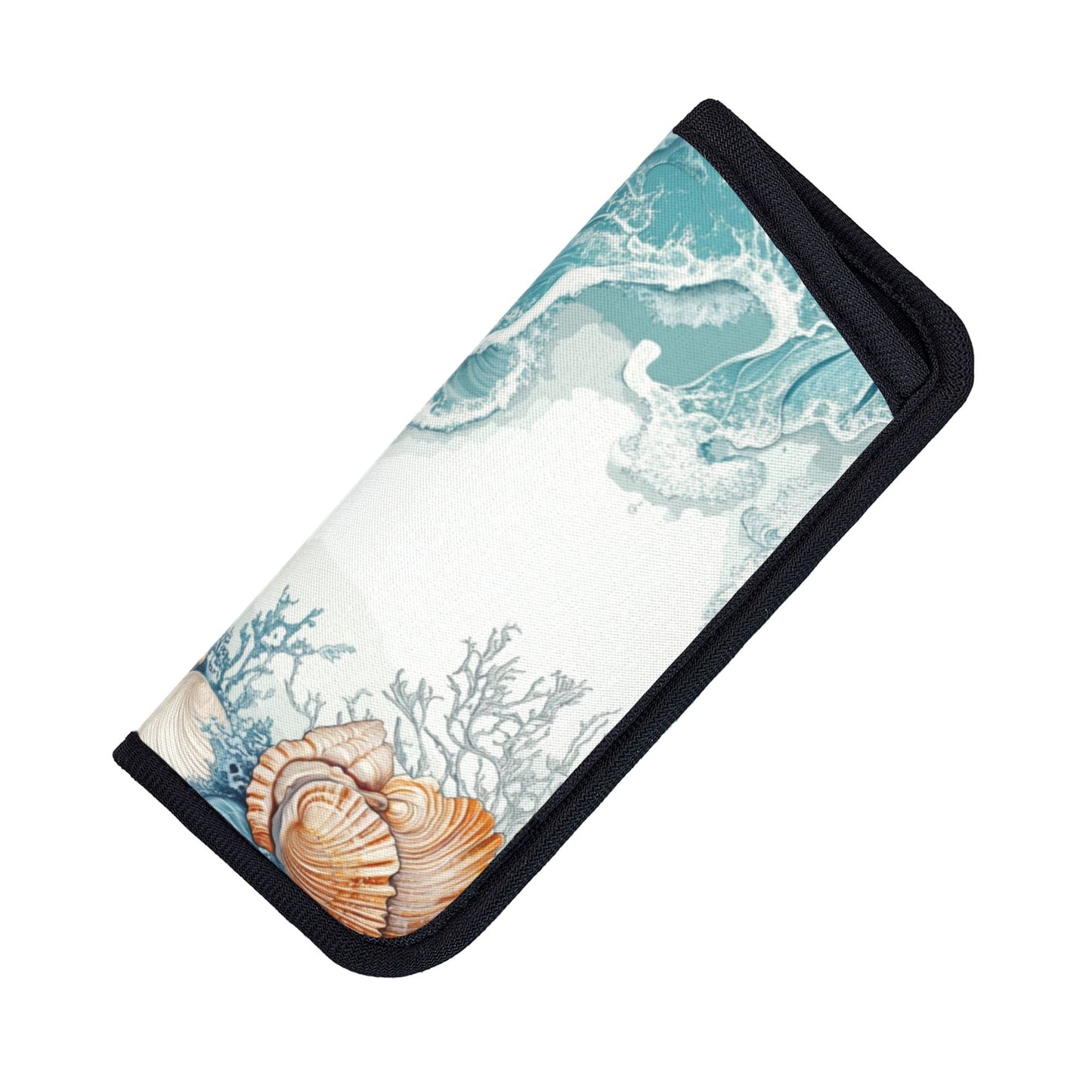 Portable Glasses Case – Ocean Shell & Wave Design | Soft Eyewear Pouch | S-Size 2.75"x6.29" | Velcro Closure | Coastal Style