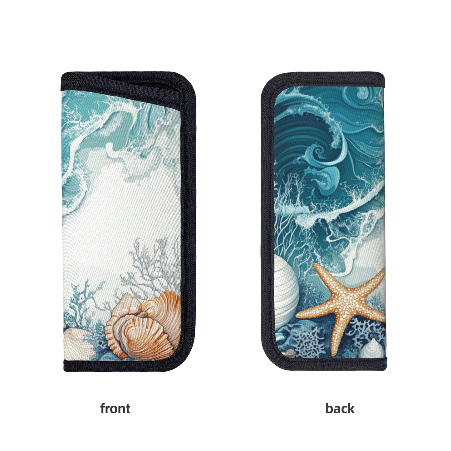 Portable Glasses Case – Ocean Shell & Wave Design | Soft Eyewear Pouch | S-Size 2.75"x6.29" | Velcro Closure | Coastal Style