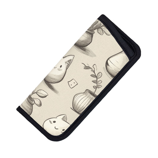 Illustration Style Cat & Flower Pot Glasses Case｜Sketch Art Look｜Velcro Closure｜2.75x6.29in Eyewear Pouch