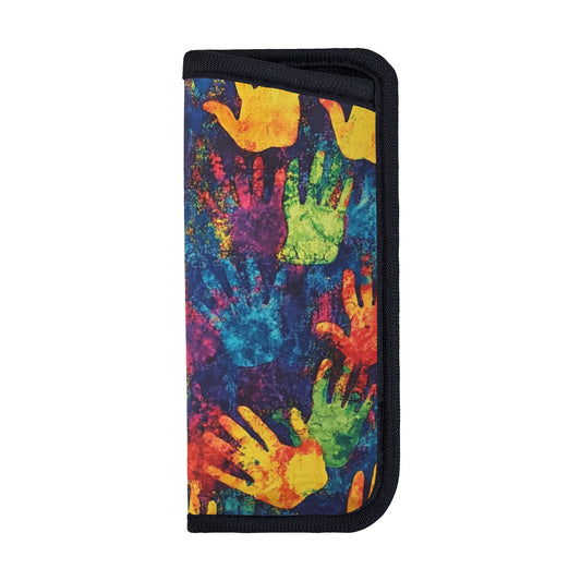 Colorful Handprint Glasses Case｜Art-Inspired Eyewear Pouch｜Velcro Closure｜2.75x6.29in
