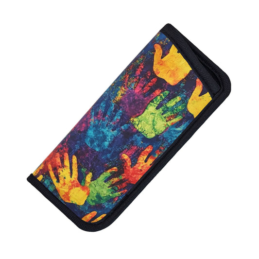 Colorful Handprint Glasses Case｜Art-Inspired Eyewear Pouch｜Velcro Closure｜2.75x6.29in
