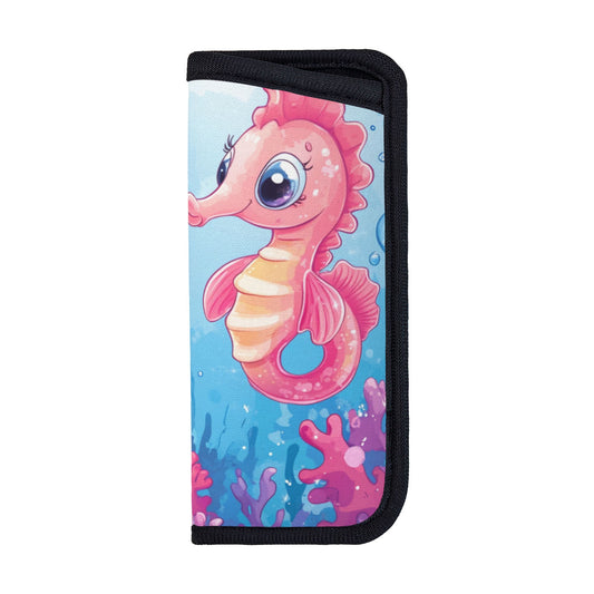 Cute Pink Seahorse Glasses Pouch｜Ocean Theme Portable Eyewear Bag｜Velcro Closure｜2.75x6.29in