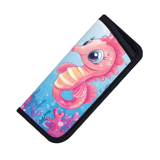 Cute Pink Seahorse Glasses Pouch｜Ocean Theme Portable Eyewear Bag｜Velcro Closure｜2.75x6.29in