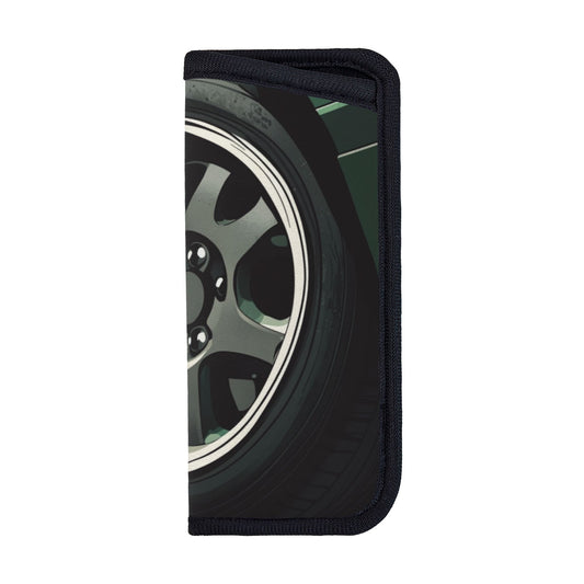 Car Wheel Design Portable Glasses Case｜Racing Style Eyewear Pouch with Velcro Closure｜7x16cm
