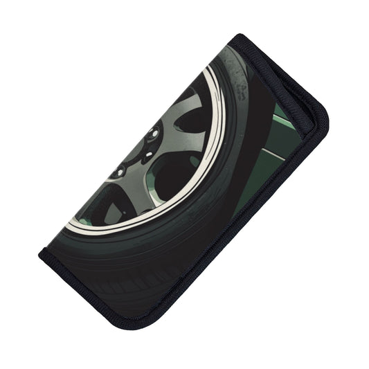 Car Wheel Design Portable Glasses Case｜Racing Style Eyewear Pouch with Velcro Closure｜7x16cm